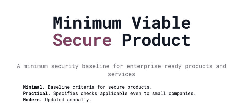 A snippet of text to describe mvsp: Minimum Viable Secure Product.